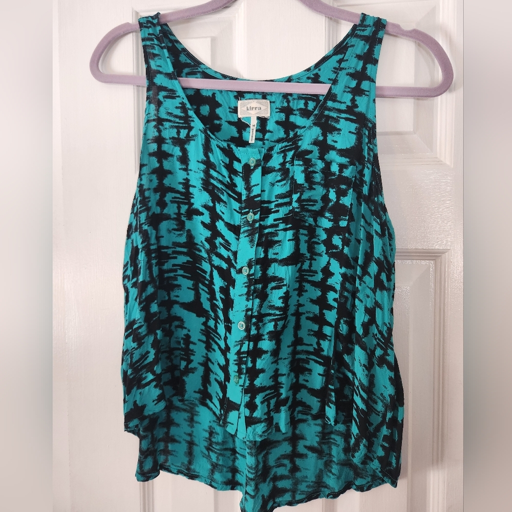 Lira Turquoise and Black Abstract Tank Top